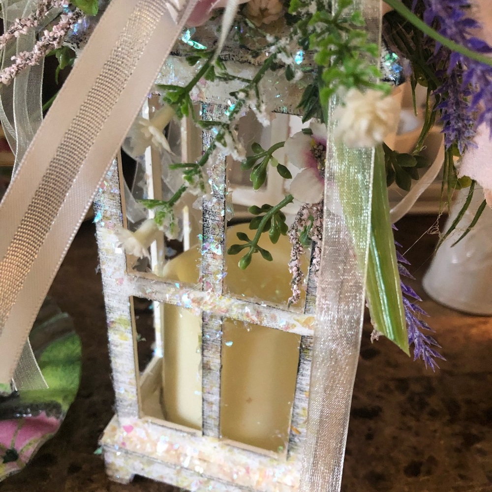 Handcrafted White Glitter Lantern with Soft Yellow Glow - Picture 11 of 12